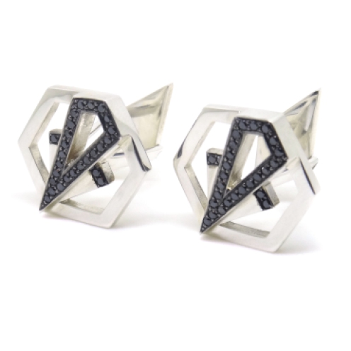 Art Deco Hexagons, 2014, silver, black diamonds, black rhodium